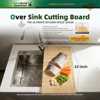BAMOTTO CRAFTBAMBOO 12.6x22 Inch Bamboo Cutting Board, Over Sink | Detachable Non-Slip Front Lip | Reversible Dual Juice Grooves | Countertop Extension for Small Kitchen RV Camper Stove Cover