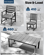 9-Piece Grey Outdoor Dining Set with White 15FT Large Patio Umbrella, 75.2'' HDPE Table & Chairs for 8, Weather-Resistant Furniture with Umbrella Hole for Patio, Lawn, Poolside