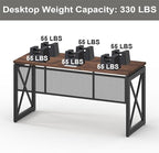 BON AUGURE 60 Inch Computer Desk for Home Office, Industrial Metal Wood Desk, Farmhouse Large Writing Desk, Modern Sturdy Gaming Desk (Rustic Oak)