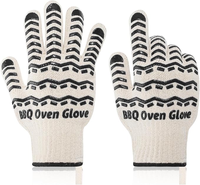 BBQ Gloves 932℉ Heat Resistant Oven Gloves, Cooking Gloves for BBQ, Grilling, Baking,Cutting, Smoker Fireplace-1 Pair (Black)