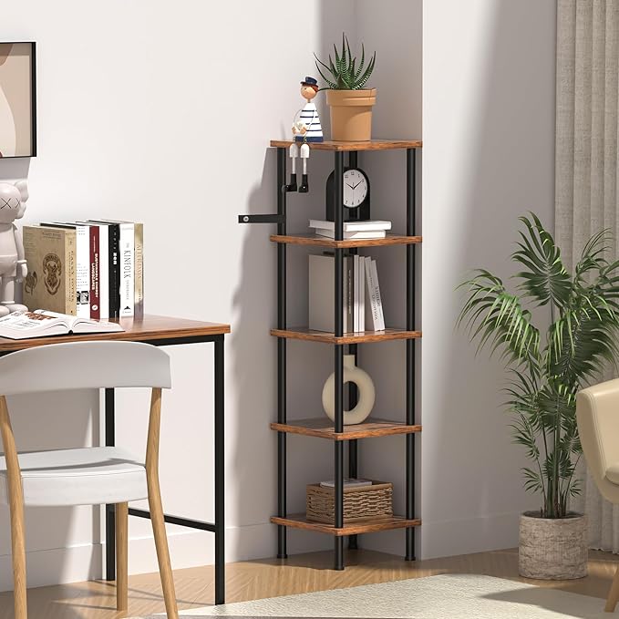 Corner Shelf, Corner Bookcase, Industrial 5-Tier Square Shelf Stand Display Rack,Wall Corner Bookshelf, Living Room, Home Office, Kitchen