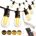 Outdoor-String-Lights-Patio-LED-Light-Outside 50Ft 15M Waterproof Remote Dimmable S14 LED Porch Lighting with 15 Edison Plastic Bulb Hanging Lights Connectable for Backyard Yard Gazebo Party Garden