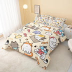 Kawaii Cat Comforter Full,Kawaii Animals Comforter Set for Kids Teens Girls,3Pcs Bedding Set Printed Comforter with 2 Pillowcases,Down Alternative,Soft and Lightweight，Full Size