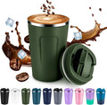 Volhoply 12 oz Double Wall Insulated Vacuum Travel Coffee Mug with Flip Lid,Reusable Stainless Steel Leak Proof Coffee Cup,Portable Cafe Thermal Tumbler Suitable for Hot&Cold Drinks(Army Green,1 Set)