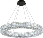 Dia 40" Modern Chandelier Ring Crystal Chandelier Adjustable Height Luxury Crystal Pendant Ceiling Light Fixture for Dining Living Room Bedroom