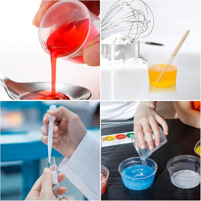 Coopay Plastic Graduated Cups Tools - 100 Pack 30ml/1oz Transparent Scale Measuring Cups,100 Pack Wooden Stirring Sticks and 3ml Transfer Pipettes for Resin, Epoxy, Stain, Mixing Paint