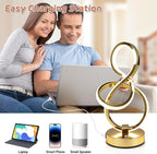 Modern Table Lamp, LED Bedside lamp with USB C+A ports, Touch Stepless Dimmable Nightstand lamp, Unique Spiral Table lamp for Bedroom Living Room Home Office, Spiral lamp for Ideal Gift, Gold