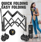 Wagon Cart Shopping Foldable Folding Collapsible with Wheels Big On Beach Garden Outdoor Grocery Heavy Duty Utility All Terrain Portable Wagons Carts for Groceries Sand Camping Sports Black