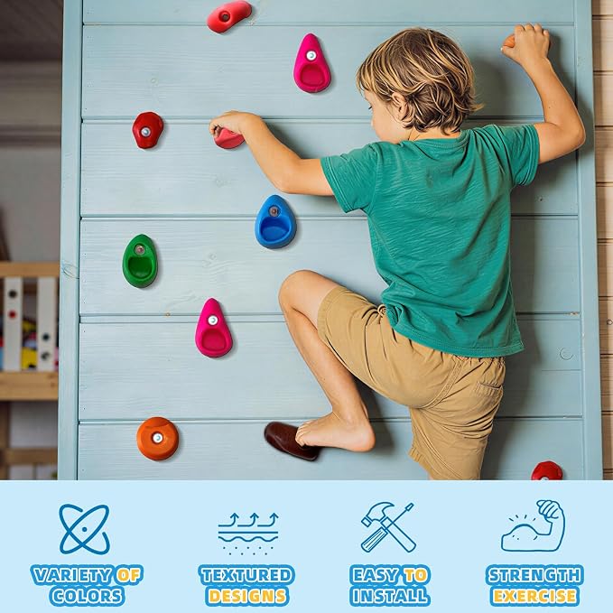 50 PCS Rock Climbing Wall for Kids,Rock Wall Climbing Holds,Adults Climbing Wall Grip Kits Holds Up to 230 lbs for Outdoor Indoor Home Playground Climbing Holds