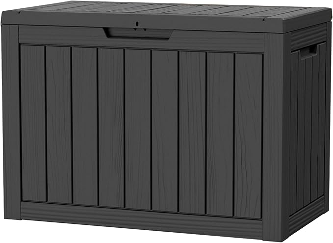 45GAL Black Outdoor Storage Deck Box with Secure Lock Hole - Weatherproof, SGS Certified UV Resistance, Suitable for Pool Toys and Patio Decor Storage, Features Sturdy Side Handles for Easy Transport