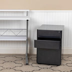 Flash Furniture Warner Modern 3-Drawer Mobile Locking Filing Cabinet with Anti-Tilt Mechanism and Hanging Drawer for Legal & Letter Files, Black