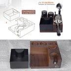 IKAPE V5 Espresso Knock Box, Espresso Coffee Organizer Box Fit for Storage 51, 54, 58MM Espresso Tamper, Distributor, Portafilter & Puck Screen Accessories, Natural Walnut Station Base(9 IN One)