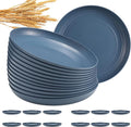 12 Pcs Unbreakable Deep Dinner Plates Set, 10 inch Reusable Plastic Wheat Straw Plates, Microwave and Dishwasher Safe Plate for Kitchen, Lightweight Plate for Dessert, BPA Free, Dark Blue