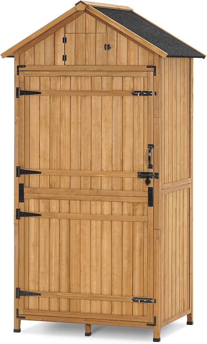 MCombo Large Outdoor Storage Cabinet with 3 Adjustable Shelves, 82 Inches Tall Storage Shed, Wood Garden Shed with Locks for Patio Yard Lawn, 1970