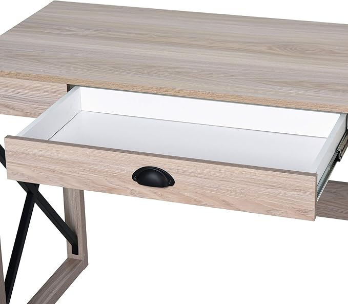 HOMCOM 44 inch Home Office Computer Desk, Rustic Writing Desk, Farmhouse Workstation with Storage Drawer, X-Frame