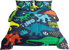 Axolotl Boys Bedding Cartoon Dinosaur Comforter Set Queen Size,Cute Dinosaur Bedding Set for Kids Boys Girls Teens Adults Room Decor,Kids Comforter Set All Season,1 Quilt 2 Pillow Cases,Purple