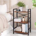 Yoobure Bookshelf Small Book Shelf, Solid Industrial 3 Tier Shelf Bookcase, Short Book Case for Bedroom, Living Room, Office Home, Small Spaces, Berry Brown