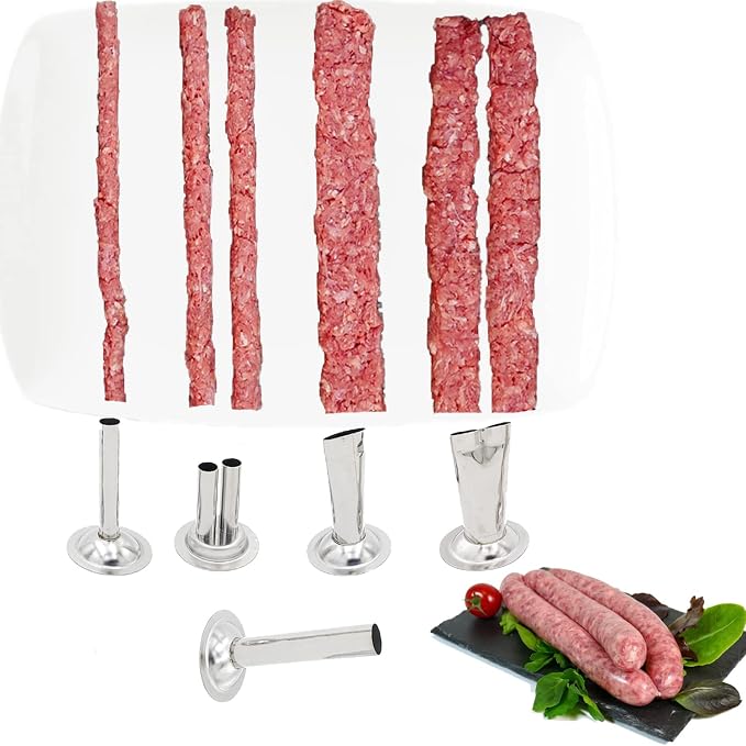 2LB Large Capacity Stainless Steel Jerky Gun Kits, Sausage Stuffer Machine, Meat Gun, Beef Jerky Maker with 5 Stainless Nozzles 3 Brushes