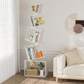 Bookshelf, Unique 5-Tier 67” Tall Bookshelves, Modern Geometric Bookcases Cool Metal Book Shelf, Corner Bookshelf for Bedroom, Living Room, Home Office (White)