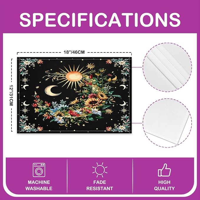 Feelyou Sun Moon Placemats Set of 4 18"x12" Boho Exotic Placemat for Kitchen Dining Table Decor Indoor Outdoor for Kids Teens Adults Bohemian Table Place Mats, Galaxy Astrology Space