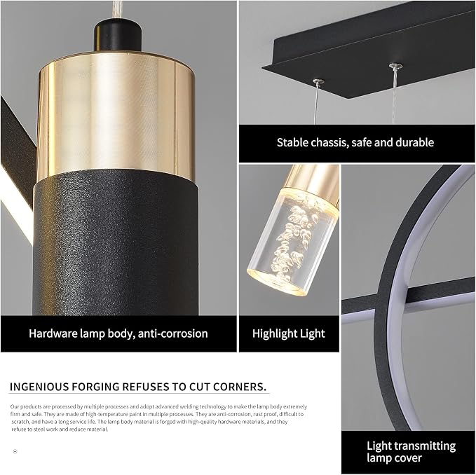 Siittoo 37" Modern LED Pendant Light, Dimmable Linear Chandelier Black | 45W LED with Remote, 3000K-6000K, Adjustable Hanging Light for Kitchen Island, Dining Room & Living Room