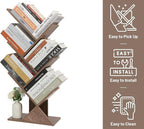 Labcosi 5 Tier Tree Bookshelf, Floor Standing Wood Tree Bookcase, Book Storage Rack for Books/CDs, Book Organizer Shelves for Home Office, Bedroom, Living Room