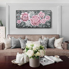 Large Pink Wall Art for Living Room- Pink and Black Peony Floral Canvas Wall Art Modern Framed Moody Black and White Wall Picture Flower Artwork Decor for Bedroom Dining Room Office 48x24