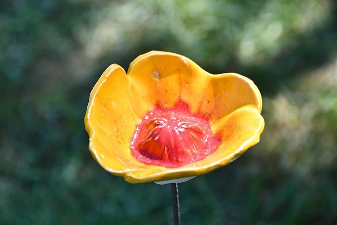 Ceramic Garden Decor - Flower Lawn Stake - Outdoor Statue - Perfect, Unique Gifts for Gardeners Woman, Men, Yard Gifts - Handmade, Frostproof