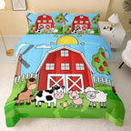 Farm Animals Comforter,Farmhouse Comforter Set for Kids Teens Girls Boys,Cartoon Animals 3Pcs Bedding Set Printed Comforter with 2 Pillowcases,Down Alternative,Soft and Lightweight，Queen Size