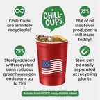 Steel Chill Cups 16 oz. Reusable Party Cups, Patriotic Red, 12 Count | Made in USA from Steel these durable cups chill fast & keep your drink cold for longer, 100% recyclable for sustainablity