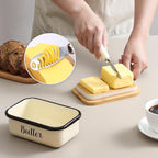 LANDNEOO Butter Dish with Lid and Butter Curler Knife, Unbreakable Metal Keeper Container Double Silicone Sealing, Speckled White, 6.2'L x 4.2' W x 2.2' H, 2 Sticks Capacity, Stainless Steel, Bamboo
