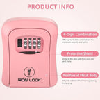 Iron Lock® Medium Wall Mount Combination Key Lock Box, Outdoor (Pink) | Screw-in wall mount (4 screws + 4 anchors) — not magnetic, does not hang; weather-resistant zinc alloy, includes key hanger
