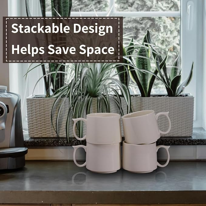 Coffee Mugs Gift Set of 4, Large 19 oz Stackable Ceramic Coffee Mug, Coffee Cups with Large Handle for Latte, Cappuccino, Milk, Dishwasher & Microwave Safe, Ideal Gift for Men, Women - White