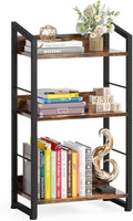 3 Tier Bookshelf: Small Modern Industrial Bookshelves for Bedroom, Short Bookcase Book Shelf for Small Spaces (Rustic Brown)