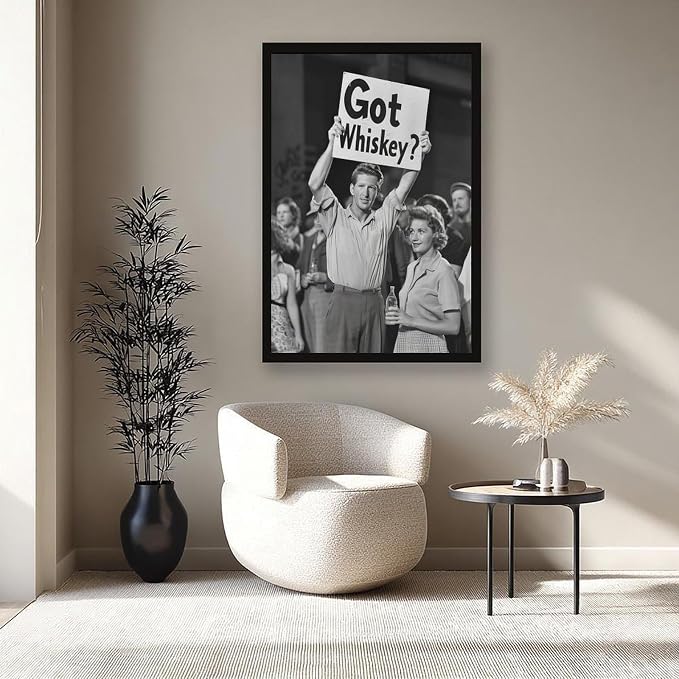 UXCBIA Got Whiskey, Black And White, Alcohol Speakeasy Poster, Prohibition, Protest Art Canvas Poster Bedroom Decor Sports Landscape Office Room Decor Gift Black Frame 08x12in(20x30cm)