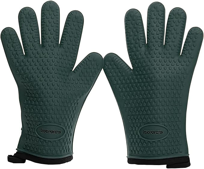 KITCHEN PERFECTION Silicone Smoker BBQ Gloves - Heat Resistant Oven Mitts | Waterproof, 5-Finger Design For A Better Grip, for Pitmasters, Meat Smoking, Grilling, Cooking, Frying Turkey | Grill Gift