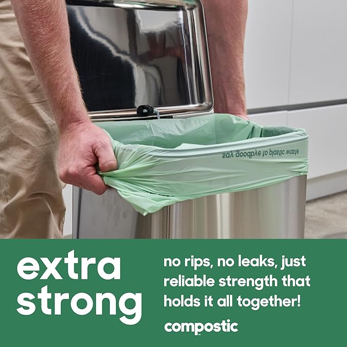 Compostic Home Compostable Trash Bags, 13 Gallon Tall Kitchen Rubbish Bags (23” x 29”), Extra Strong & Quickly Breaks Down, 100 Count