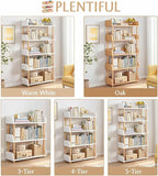 3-Tier Wooden Open Bookcase - Modern Display Bookshelf with Top Edge and Solid Wood Frame for Home and Office, Storage Cabinet, Warm White