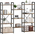 NUMENN Triple Wide 4 Tier Bookshelf, Adjustable Rustic Industrial Style Bookcases with 11 Open Display Shelves, Modern Tall Bookcase Furniture for Bedroom, Living Room and Home Office, Vintage