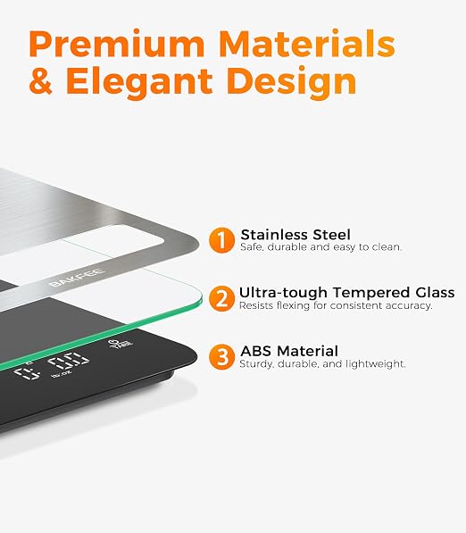 Waterproof Kitchen Food Scale, 1g/22lb, IP67, Rechargeable, Grey | Premium Stainless Steel & Tempered Glass, Clear LED Display, with 6 Units, Tare, Ideal for Cooking, Making Sourdough Bread