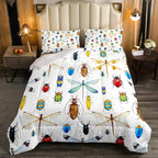 Kids Dragonfly Down Comforter, Ladybug Insect Comforter Set Twin Size for Children Boys Girls Teens, Reptile Pattern Bedding Comforters Colorful Lightweight Duvet Insert Dragonfly Gifts for Women