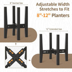 LASZOLA Bamboo Adjustable Plant Stand for Single Large Indoor Planters, Heavy Duty Floor Fern Holder Fits 8 to 12 Inch Pots, Mid Century Elevated Big Stool for Flower– Pot Not Included, Black, 1 Pack