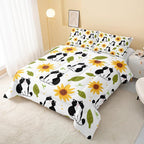 Kawaii Cat Comforter Queen Size,Sunflower Cat Comforter Set for Kids Teens Girls Boys,3Pcs Bedding Set Printed Comforter with 2 Pillowcases,Down Alternative,Soft and Lightweight，Queen Size