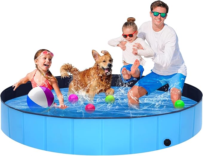 Foldable Dog Pool - 71" x 12" Anti-Slip Portable Dog Swimming Pool, Hard Plastic Collapsible Kiddie Pool for Outdoor and Indoor for Pets Dogs Cats and Kids