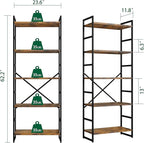 Shintenchi 2 Pieces 5 Tiers Bookshelf, Classically Tall Bookcase Shelf, Industrial Book Rack, Modern Book Holder in Bedroom/Living Room/Home/Office, Storage Rack Shelves for Books/movies-Rustic Brown