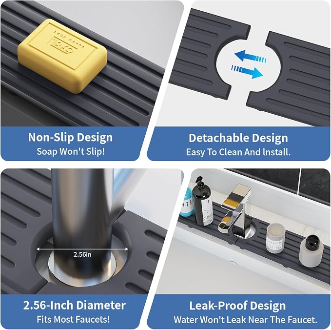 Faucet Mat for Kitchen Sink, Water Absorbent Kitchen Faucet Mat, Durable Sink Splash Guard with Raised Feet, Diatomite Fast Drying Kitchen Sink Faucet Mat, Bathroom Stone Drying Tray for Counter