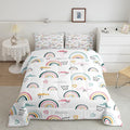 Erosebridal Rainbow Bedding Set for Kids Girls, Pink Love Heart Comforter Set King Size Cartoon Cloud Geometric Stripes Bedding Comforter for Boys Children Women Watercolor Art Girly Duvet Sets