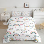 Erosebridal Rainbow Bedding Set for Kids Girls, Pink Love Heart Comforter Set Twin Size Cartoon Cloud Geometric Stripes Bedding Comforter for Boys Children Women Watercolor Art Girly Duvet Sets