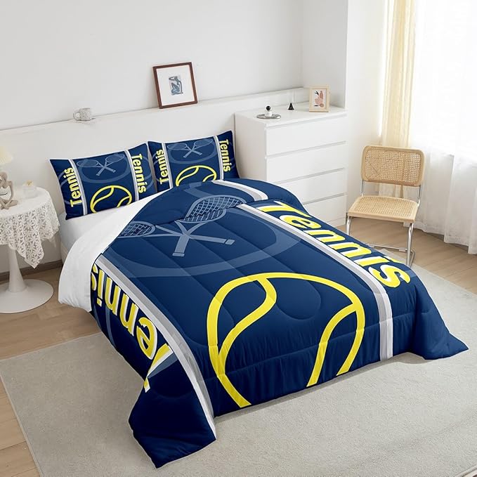 Feelyou Kids Tennis Comforter Set Full Size Tennis Sports Bedding Set for Boys Girls Teens Bedroom Decor Tennis Gaming Comforter Women Men Tennis Lovers Duvet Set with 2 Pillow Case