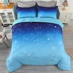Wowelife Glitter Bedding Set Full Size 5 Pieces Galaxy Comforter Set Blue 3D Galaxy Kids Comforter Sets Lightweight with Comforter, Flat Sheet, Fitted Sheet and 2 Pillowcases